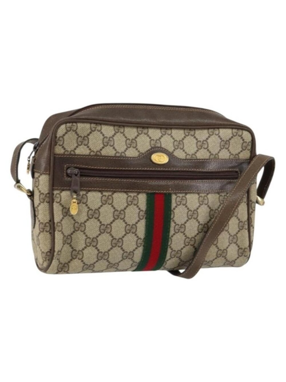 Authentic GUCCI GG Supreme Web Sherry Line Bag PVC Beige Gold 75 001 4071